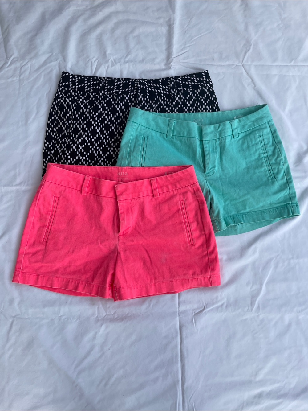 a.n.a Women's Pink, Teal & Black Patterned Cotton Shorts Trio